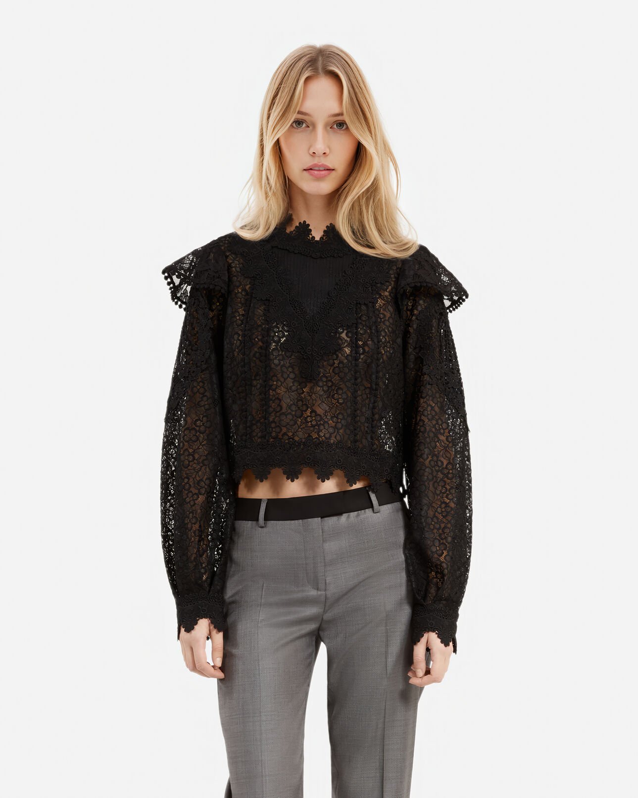 The Kooples FEMME BLACK top en dentelle noire