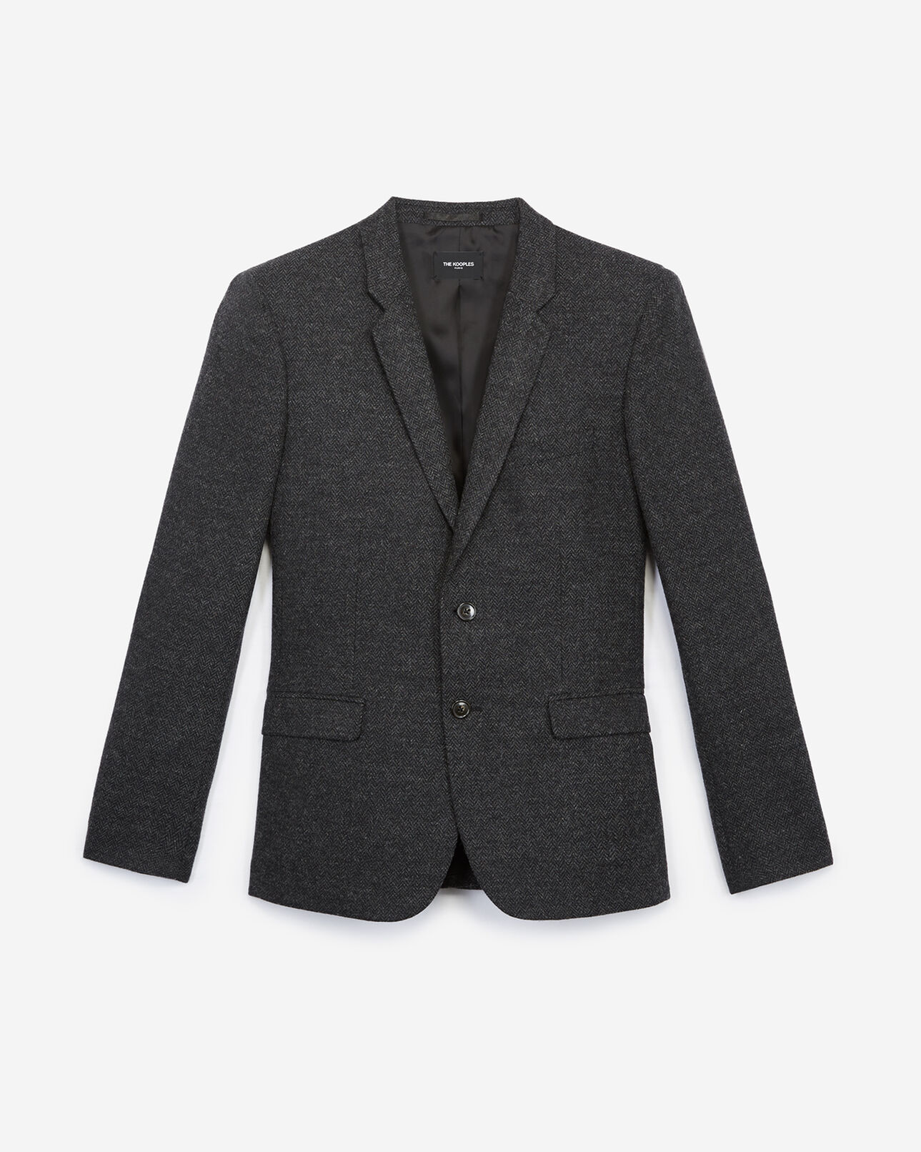 The Kooples MEN BLACK GREY black wool blazer with herringbone motif