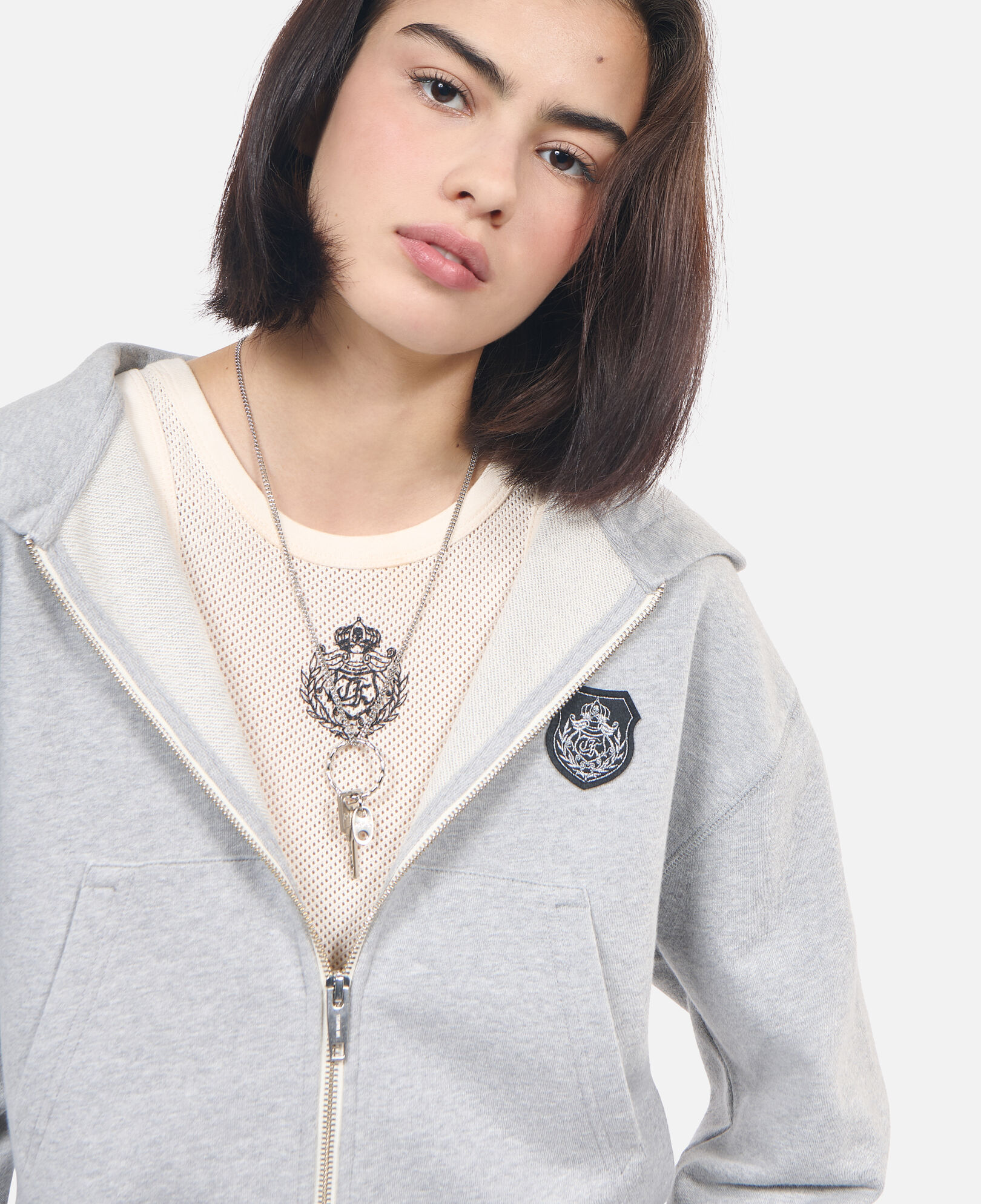 The Kooples F LIGHT GREY MELANGE grey blazon hoodie