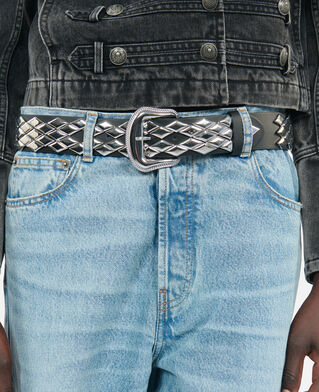 The Kooples WOMEN BLACK black leather belt with studs