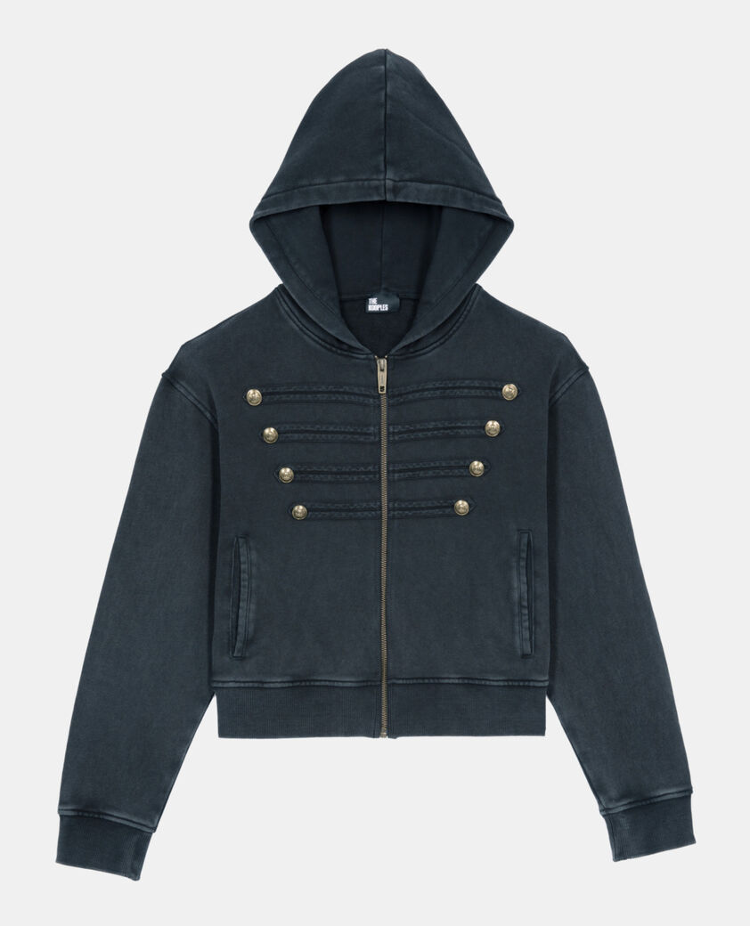 The Kooples F BLACK WASHED black officer style hoodie