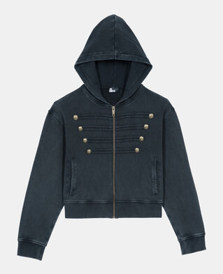 The Kooples F BLACK WASHED black officer style hoodie