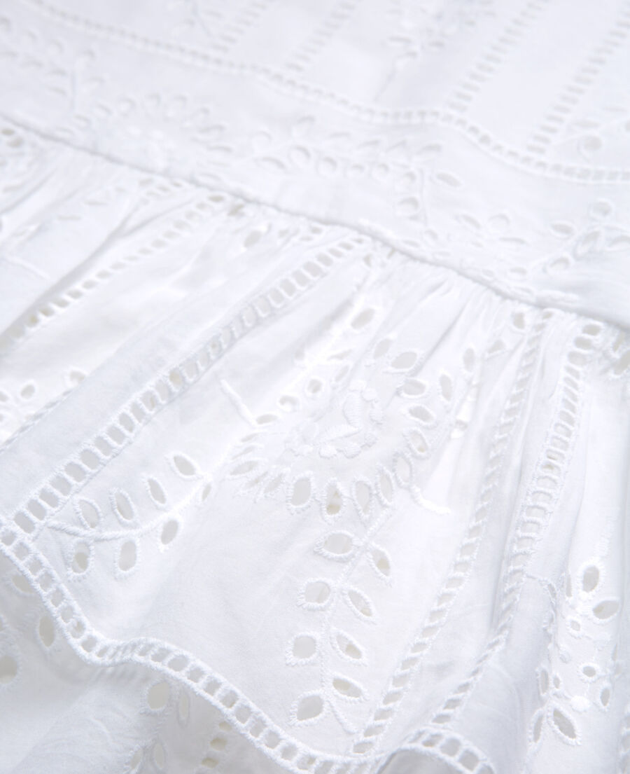 falda elegante blanca corta algodón bordada