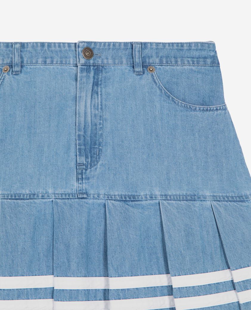 The Kooples FEMME BABY BLUE jupe courte pliss&eacute;e en denim