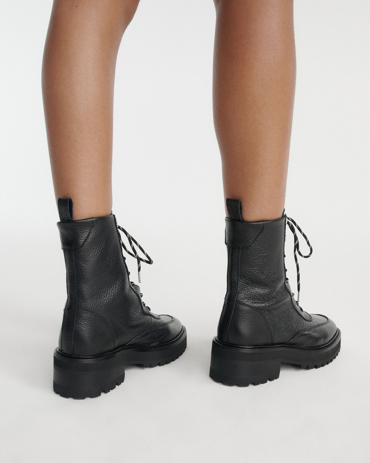 The Kooples FEMME BLACK bottines hautes cuir noir style rangers