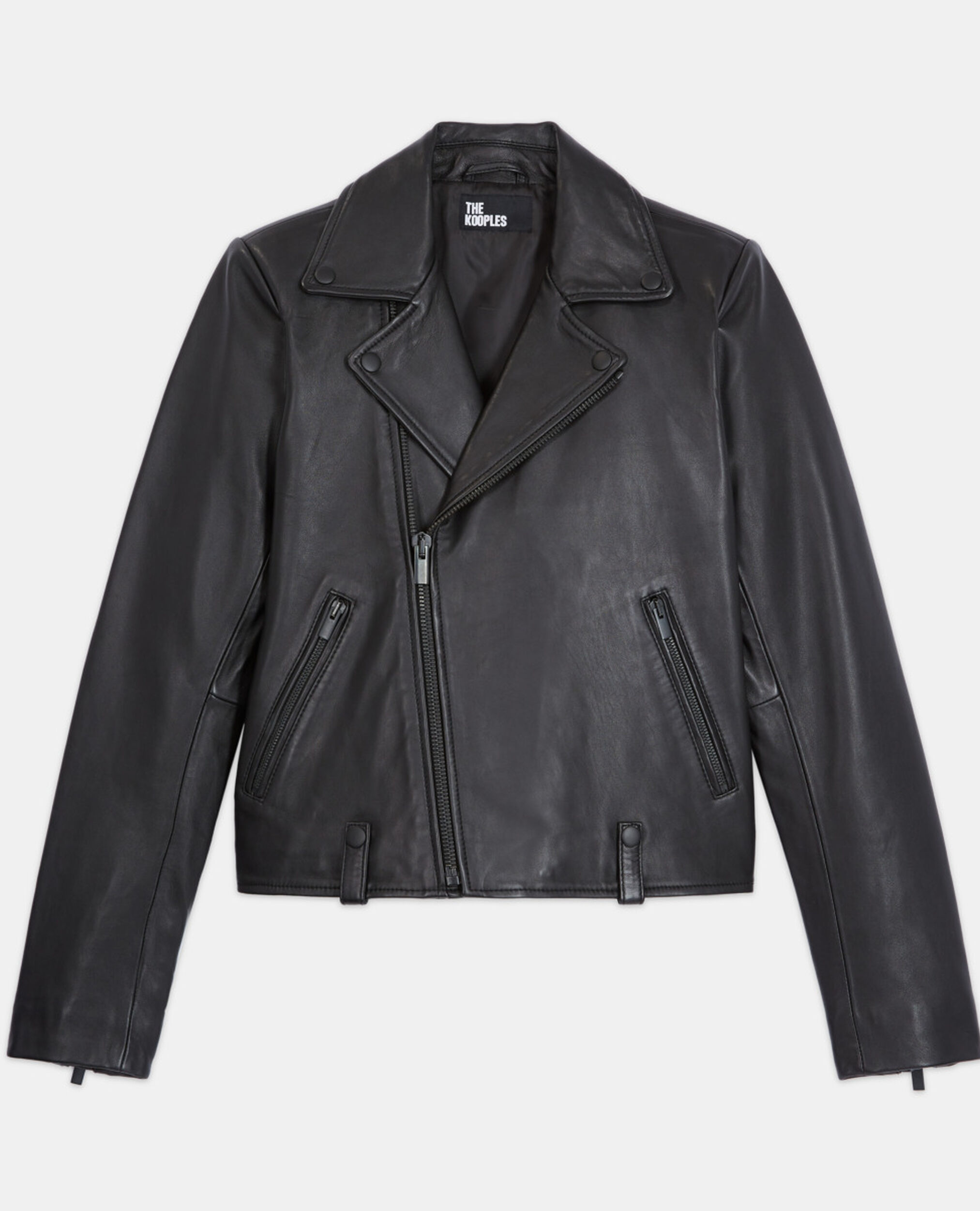 Blouson en cuir noir, BLACK, hi-res image number null