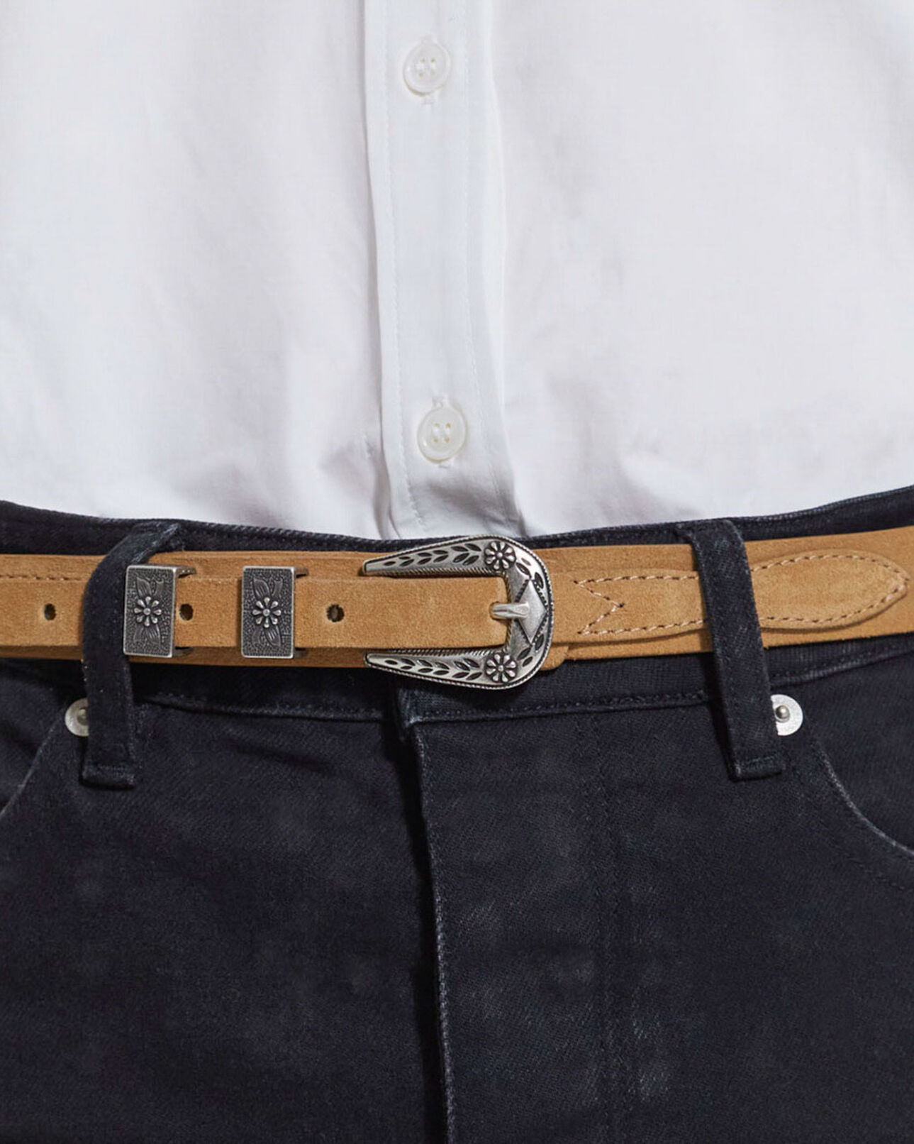 The Kooples FEMME CAMEL ceinture cuir camel lisse à boucle western