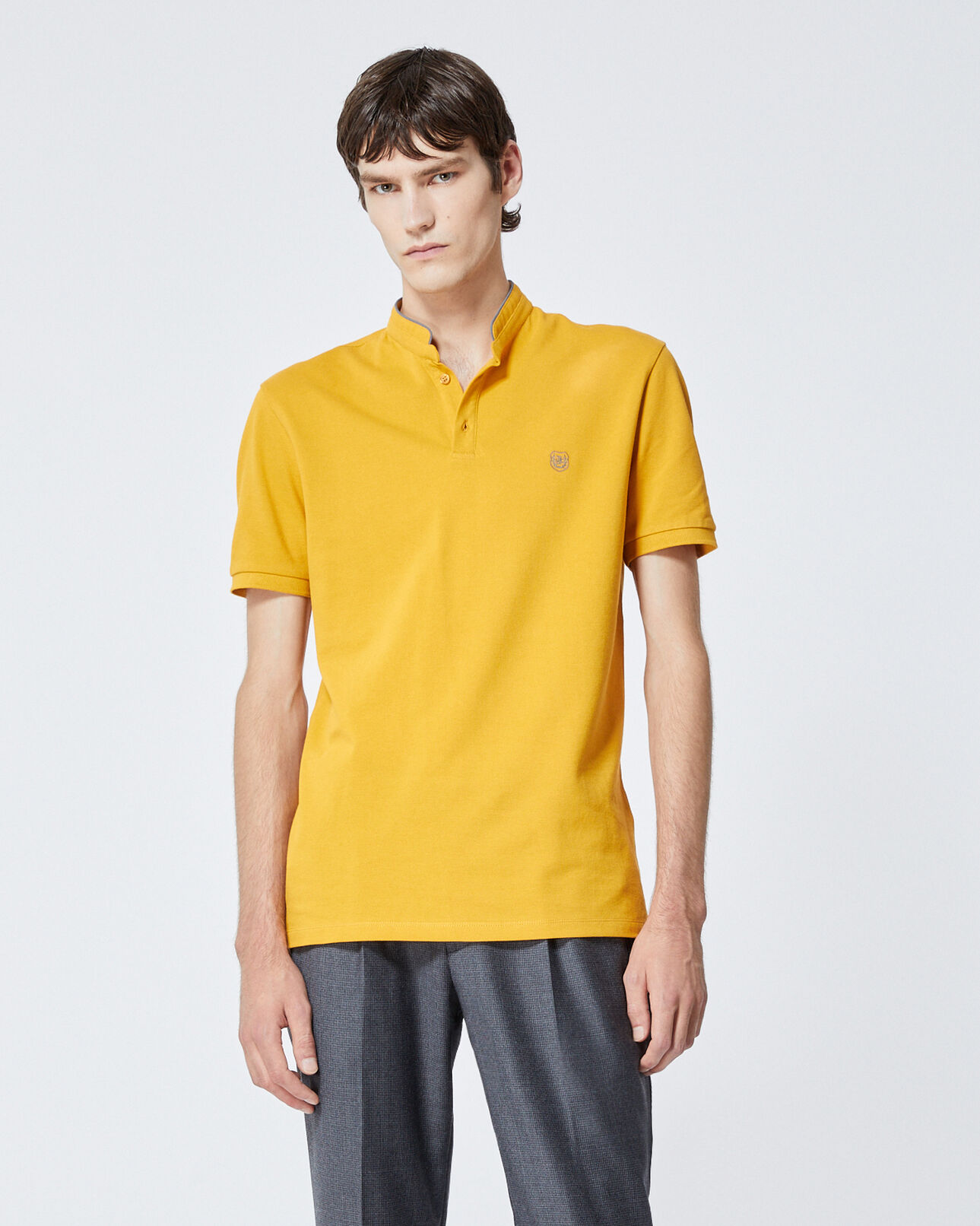 The Kooples HOMME GOLDEN YLW / MED GREY polo coton jaune à passepoil gris