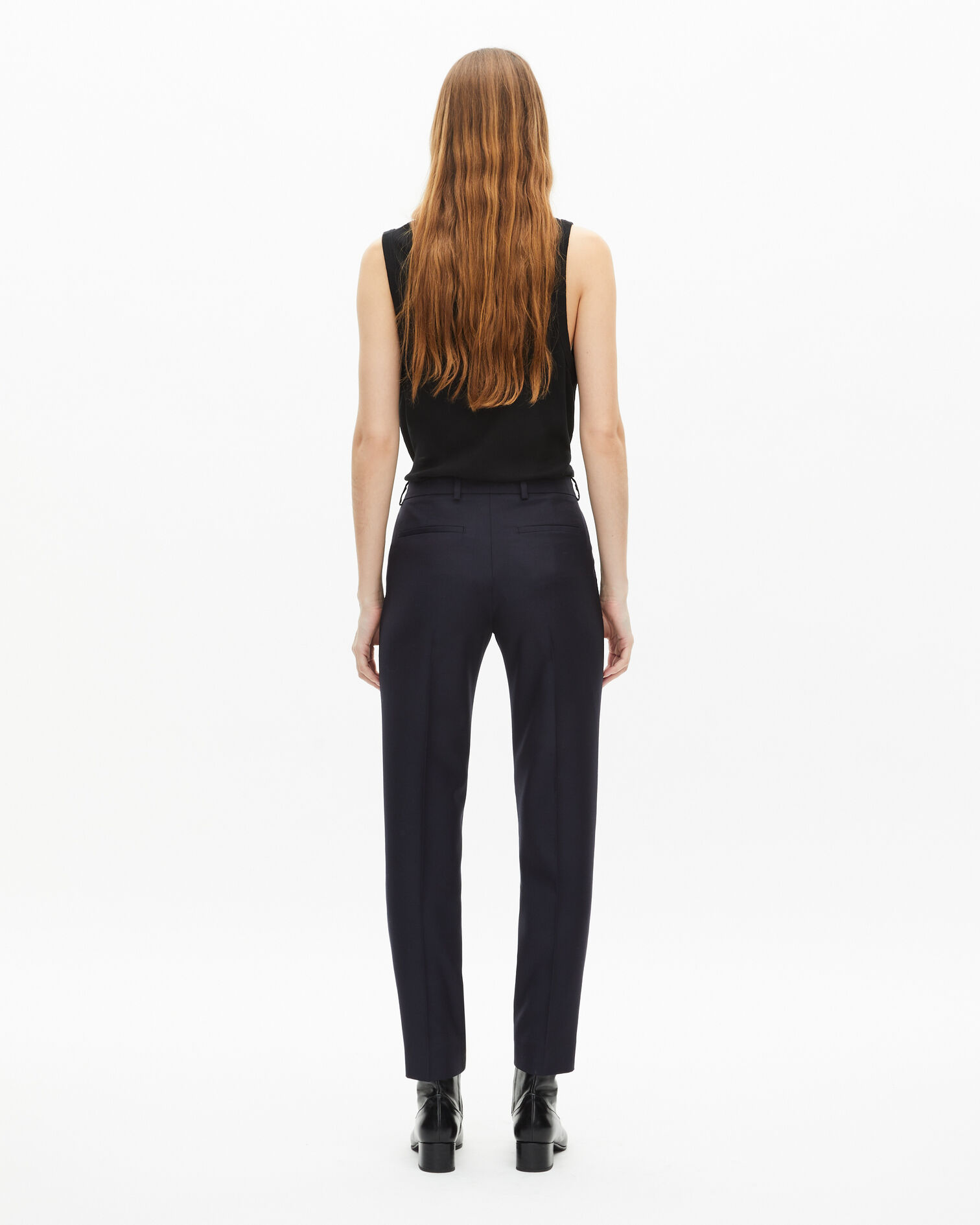 Navy blue slim-fit wool tailored trousers, NAVY, hi-res image number null