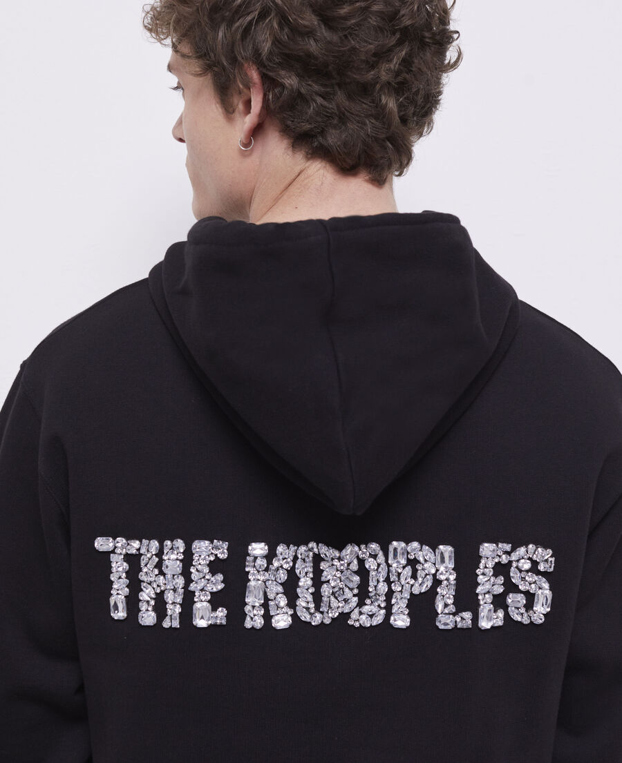 sweatshirt logo strass noir