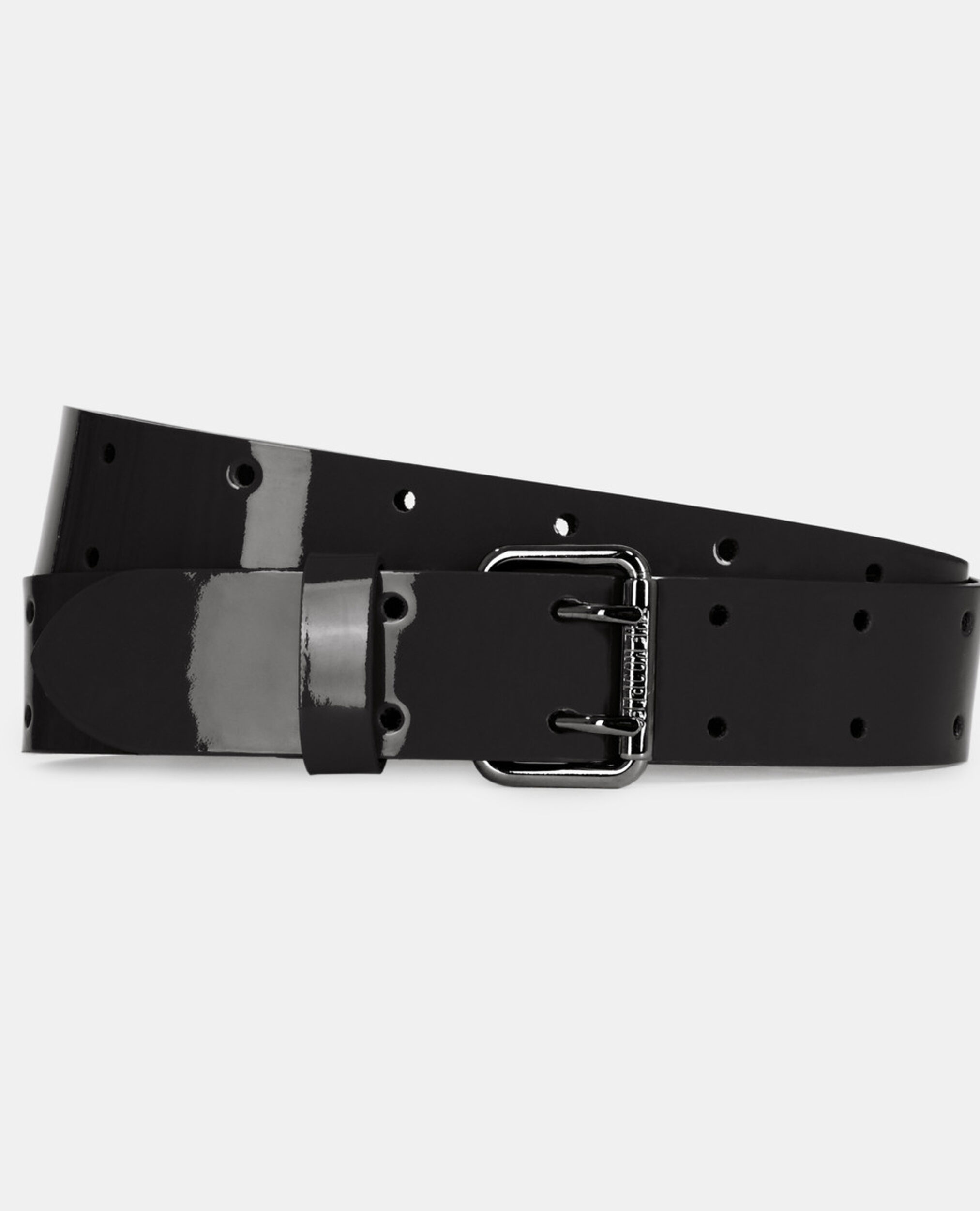 Black vinyle style leather belt, BLACK, hi-res image number null