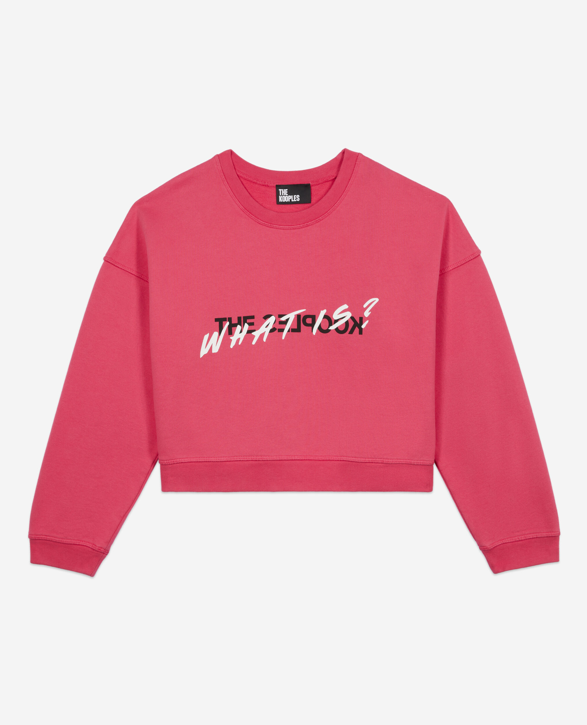 Kurzes Sweatshirt mit „What is“-Schriftzug, RETRO PINK, hi-res image number null