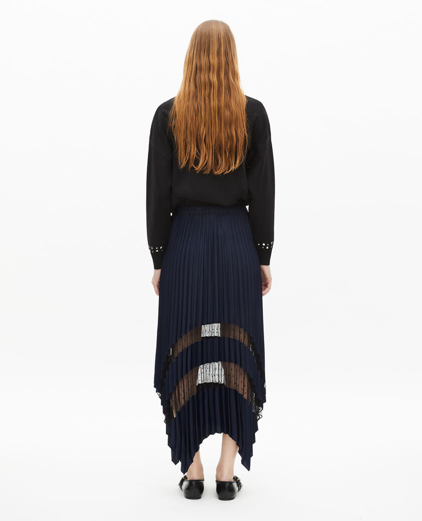 The Kooples F NAVY navy blue pleated long skirt