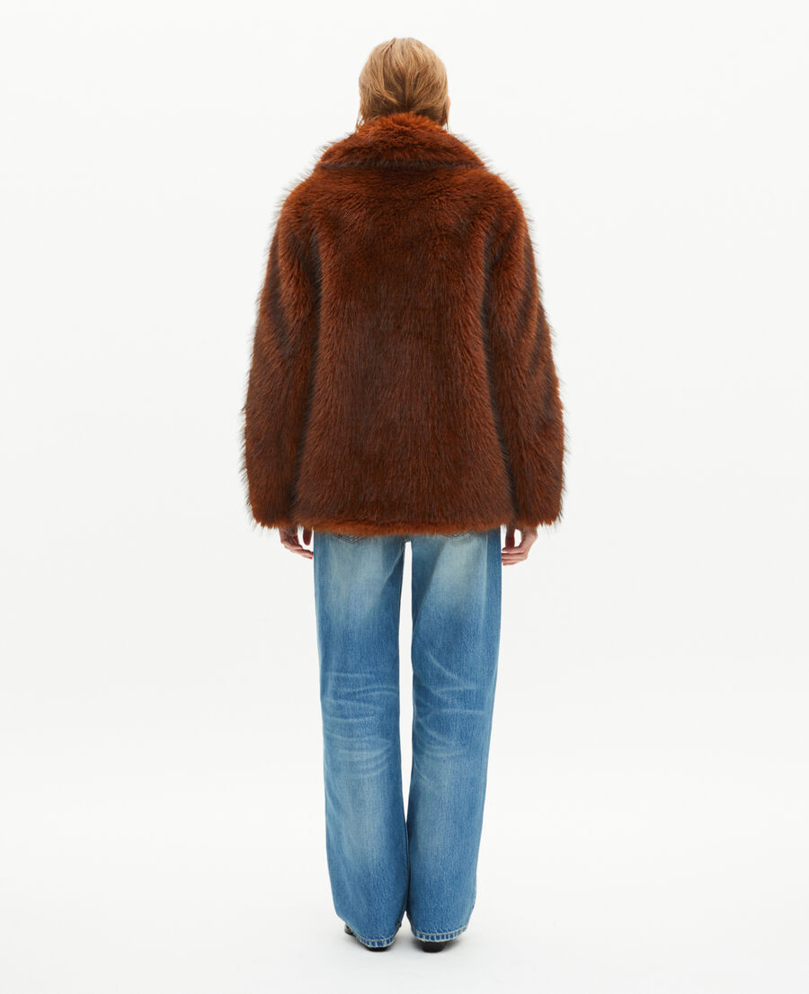 The Kooples F SAFRAN brown fur-effect short coat