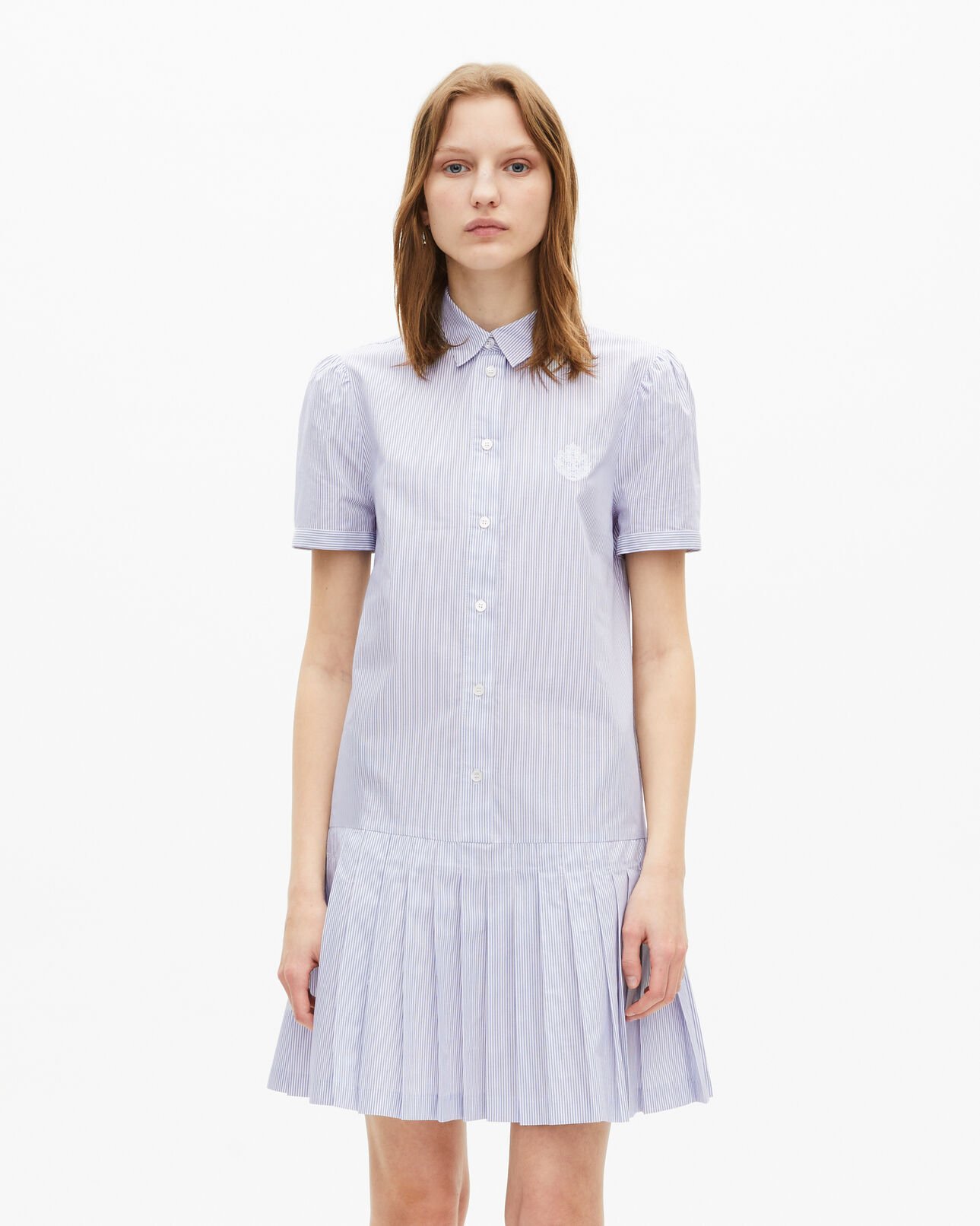 The Kooples FEMME BLUE WHITE robe courte col chemise à rayures bleue