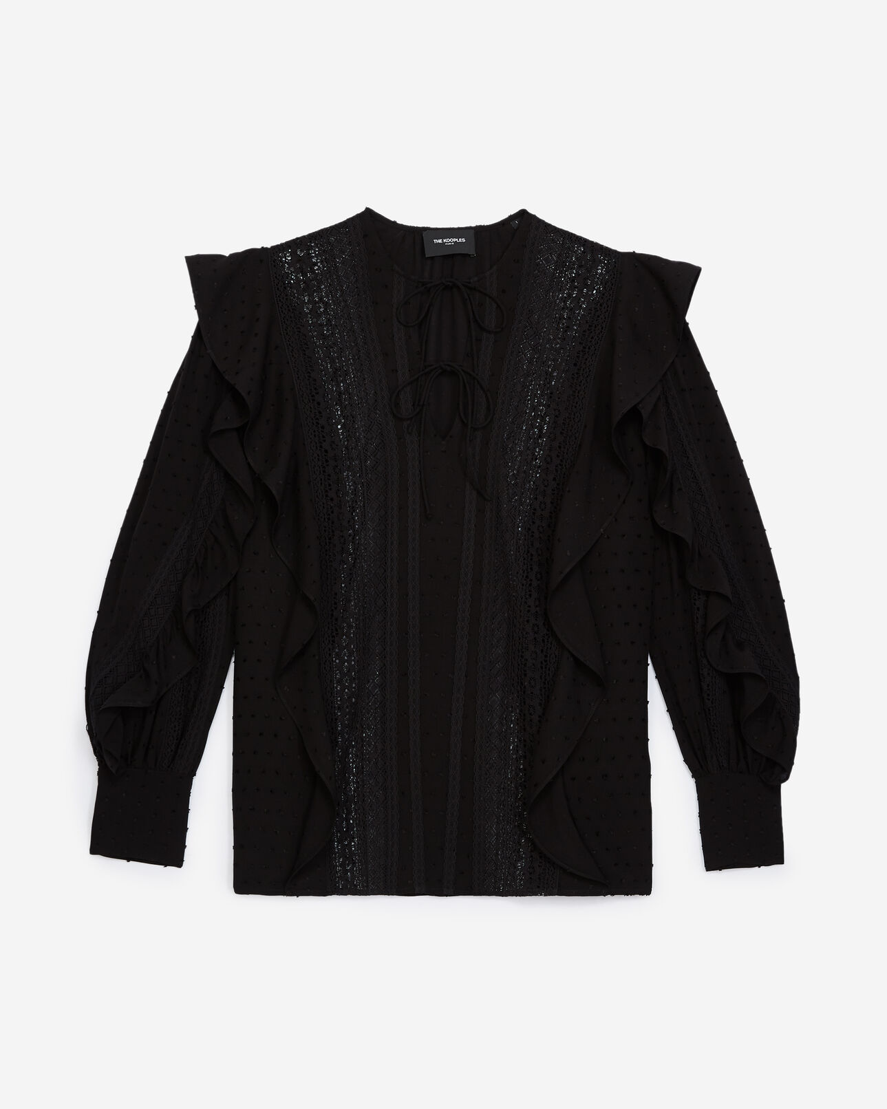 The Kooples WOMEN BLACK flowing flounced black top with lace