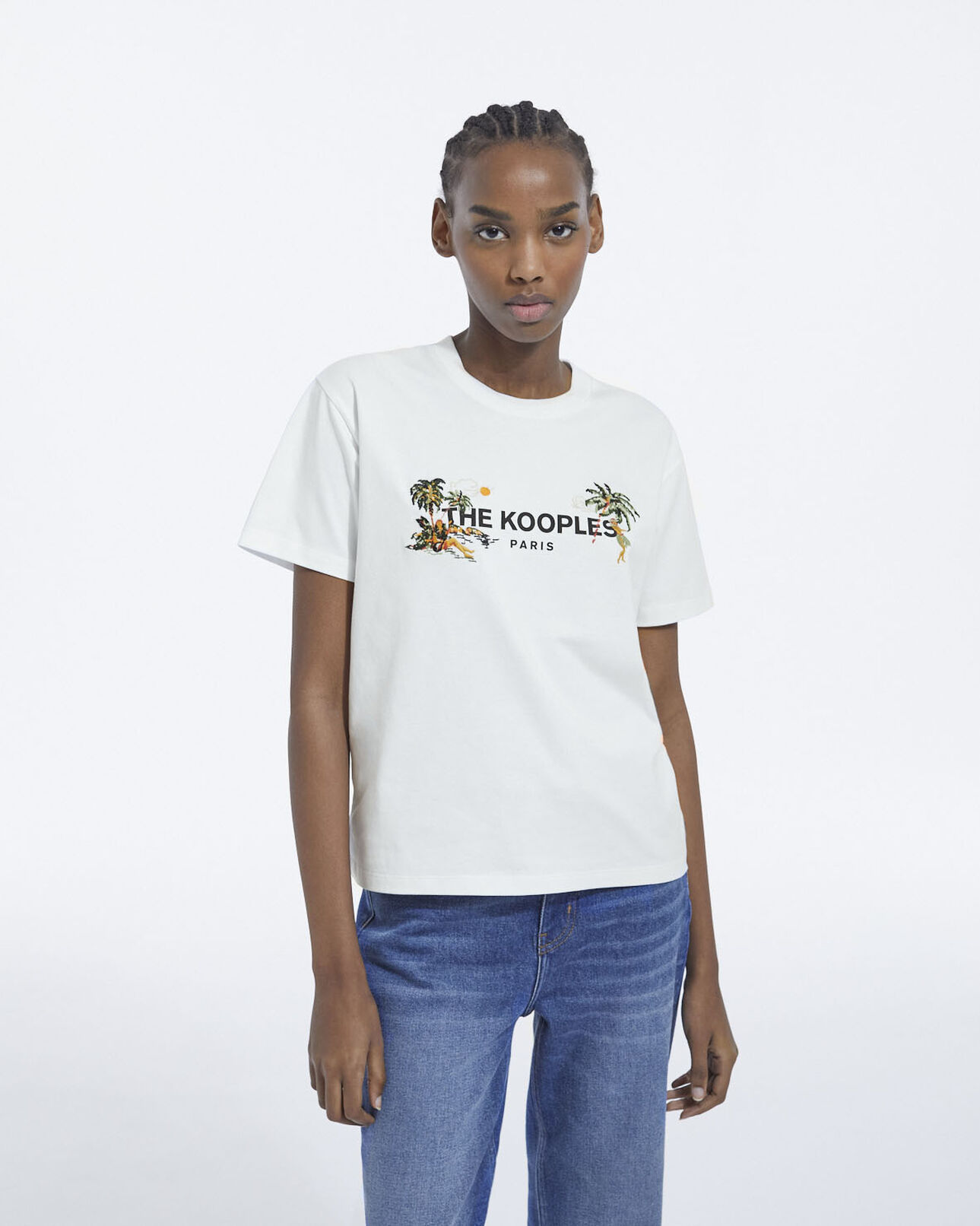The Kooples FEMME WHITE t-shirt blanc brodé logo the kooples noir
