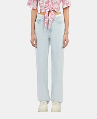 The Kooples WOMEN BLUE BLEACHED / NAVY faded light blue straight jeans