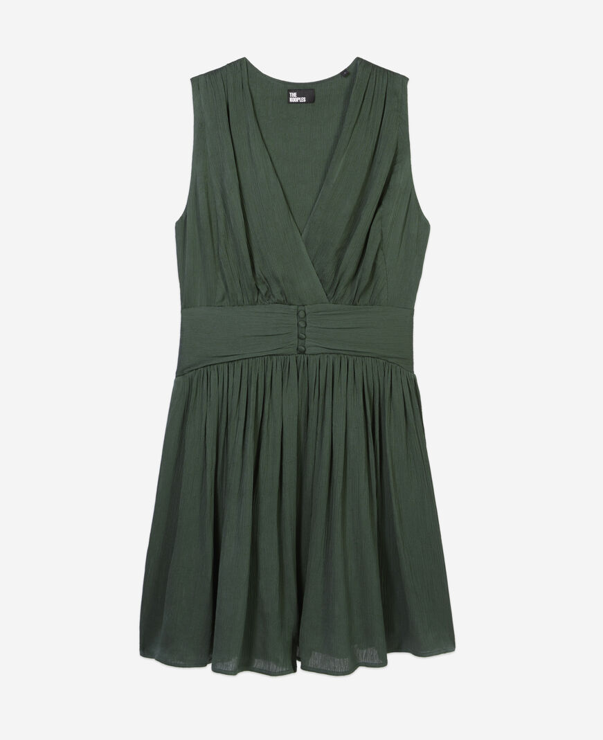 The Kooples F WOOD KAKI short green crinkle fabric dress