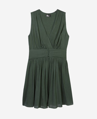 The Kooples F WOOD KAKI short green crinkle fabric dress