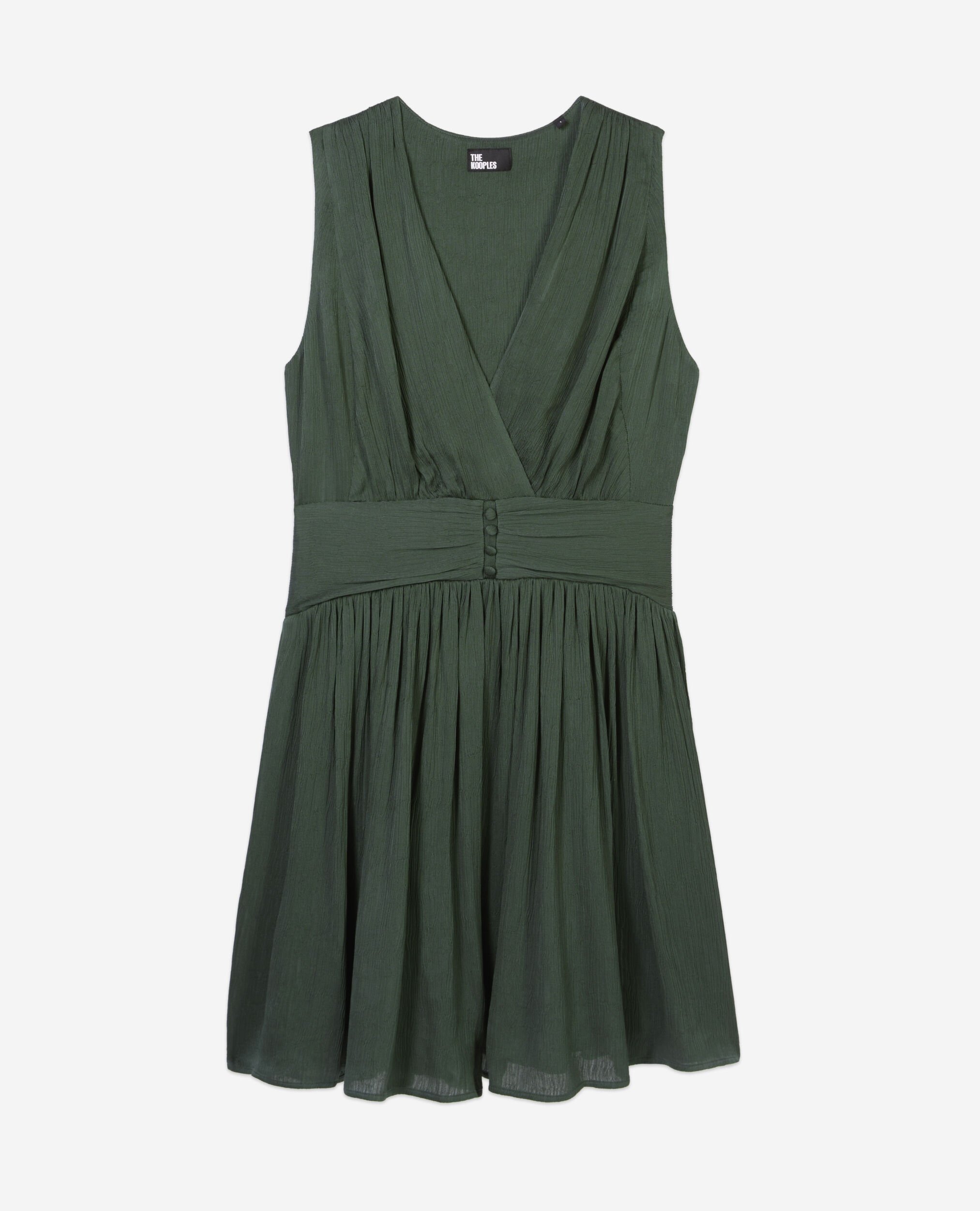 Short green crinkle fabric dress, WOOD KAKI, hi-res image number null