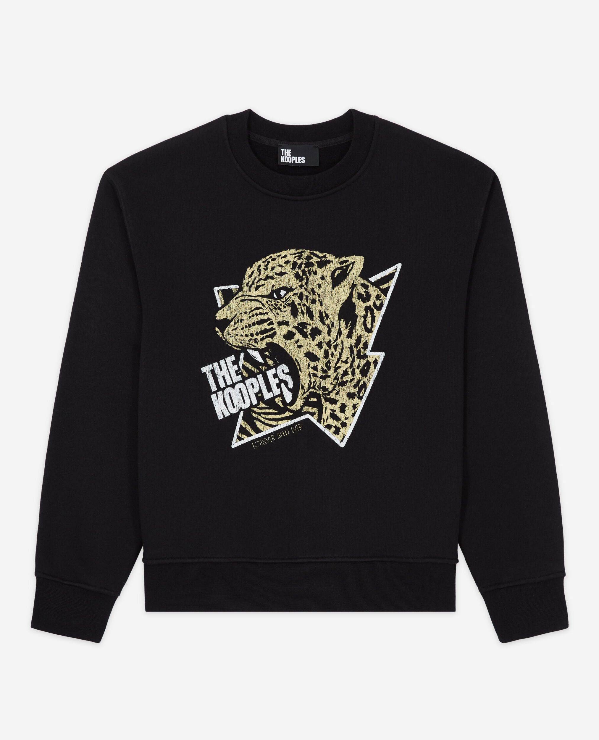 Schwarzes sweatshirt mit Siebdruck, BLACK-ANTIC GOLD, hi-res image number null