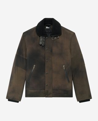 The Kooples HOMME BLACK doudoune avec col sherpa marron délavé