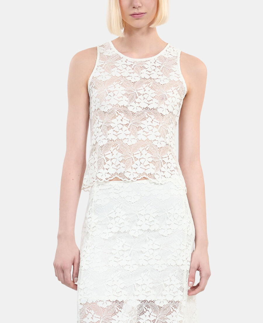 The Kooples DAMEN ECRU ecrufarbenes top mit spitzendetails