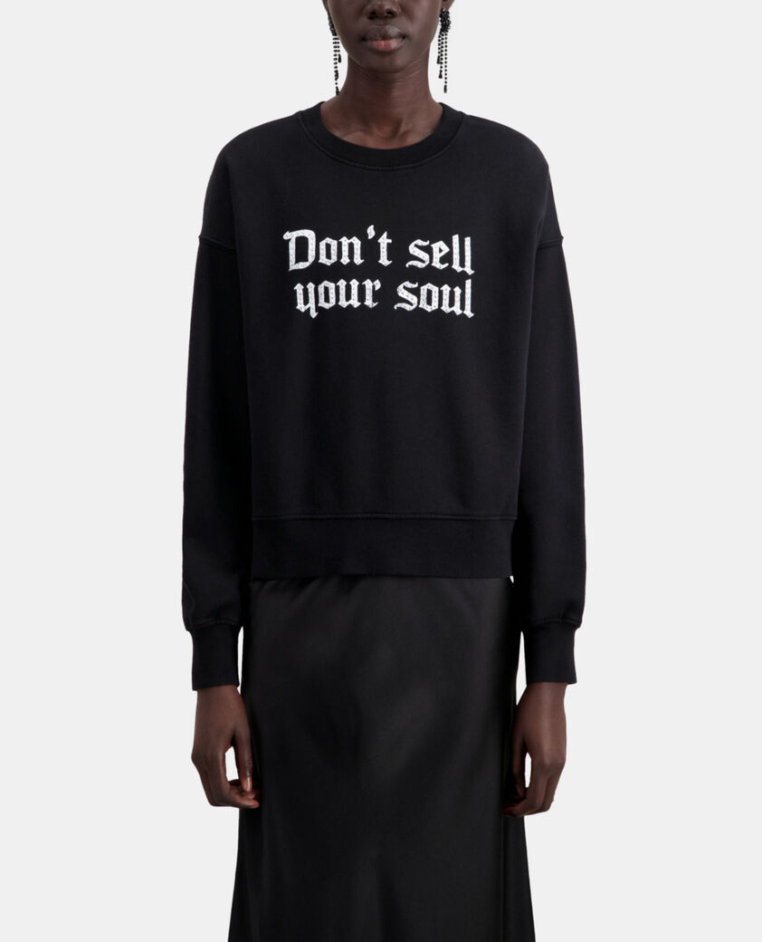 The Kooples WOMEN BLACK black sweatshirt with don't sell your soul serigraphy