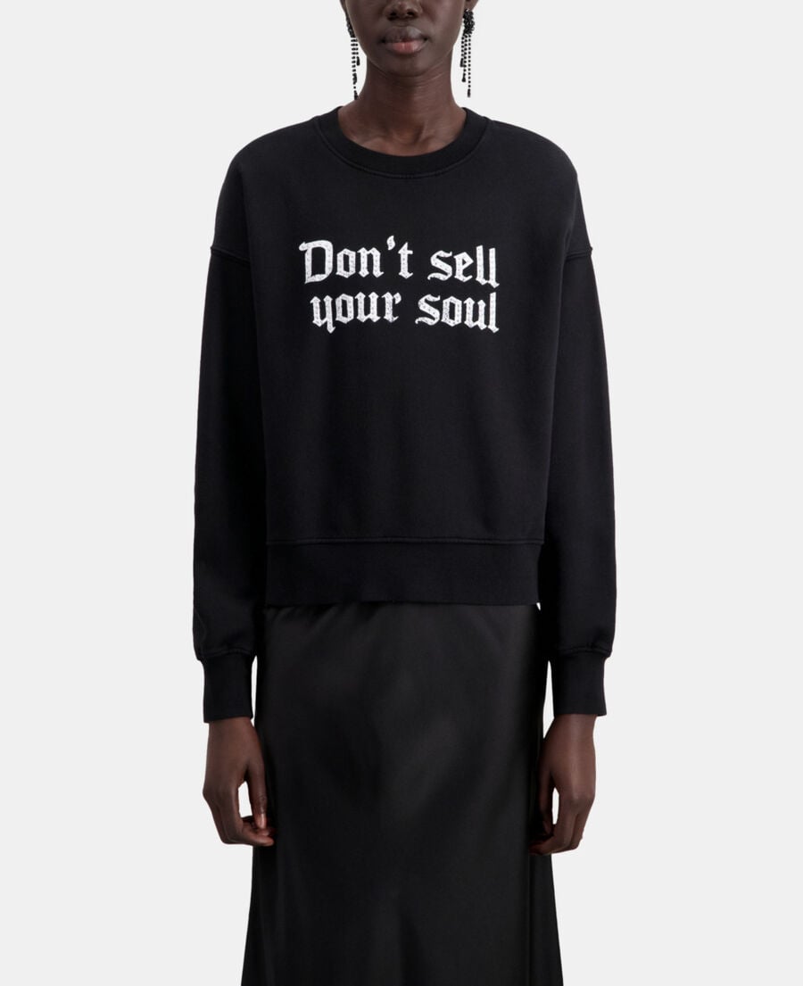 The Kooples WOMEN BLACK black sweatshirt with don't sell your soul serigraphy