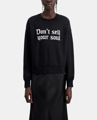The Kooples WOMEN BLACK black sweatshirt with don't sell your soul serigraphy
