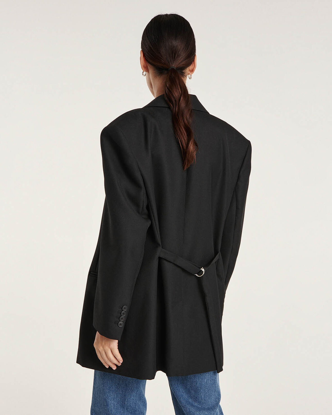 The Kooples WOMEN BLACK oversized black wool jacket w/three buttons