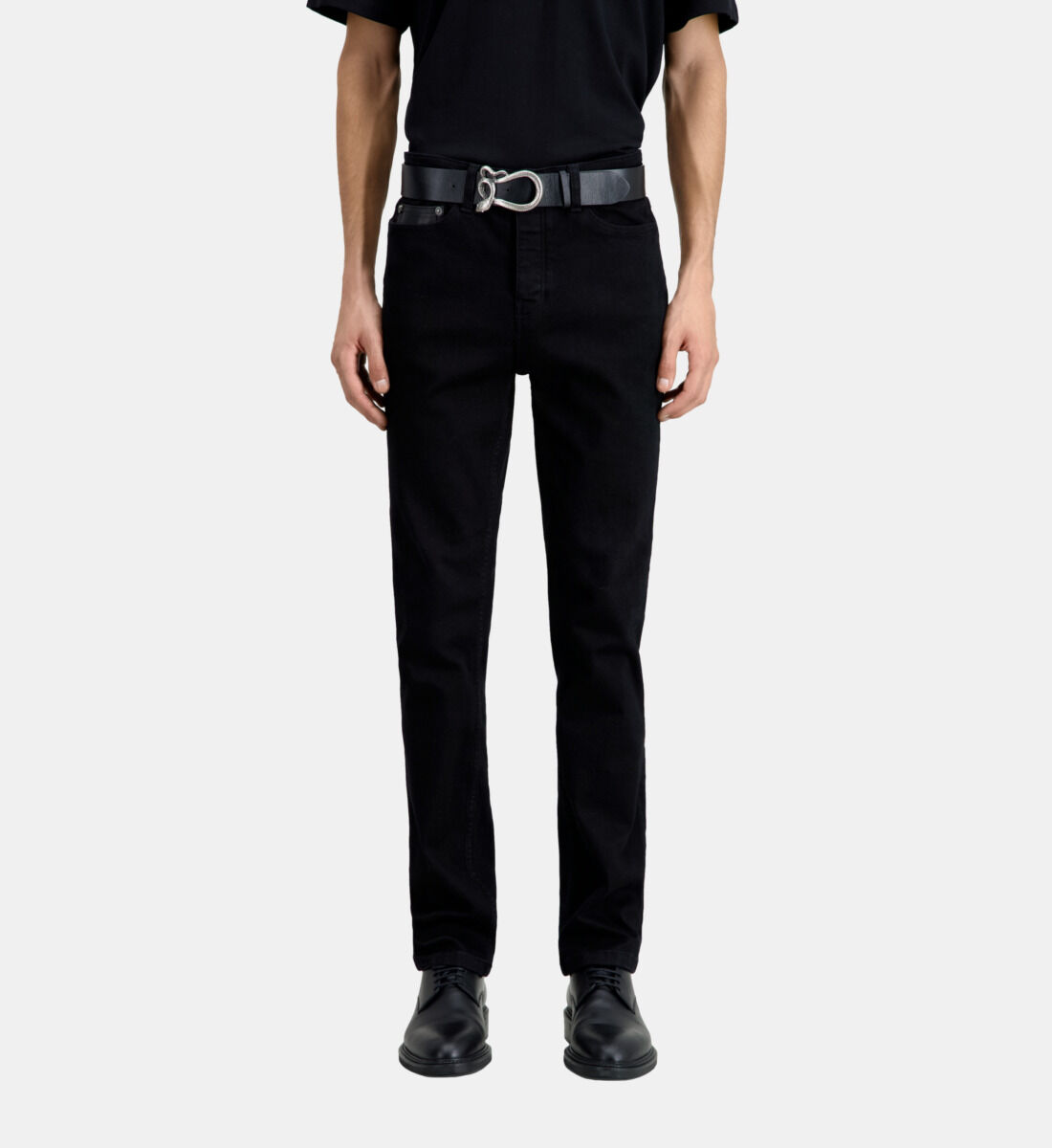 Slim black jeans with leather pocket The Kooples UK
