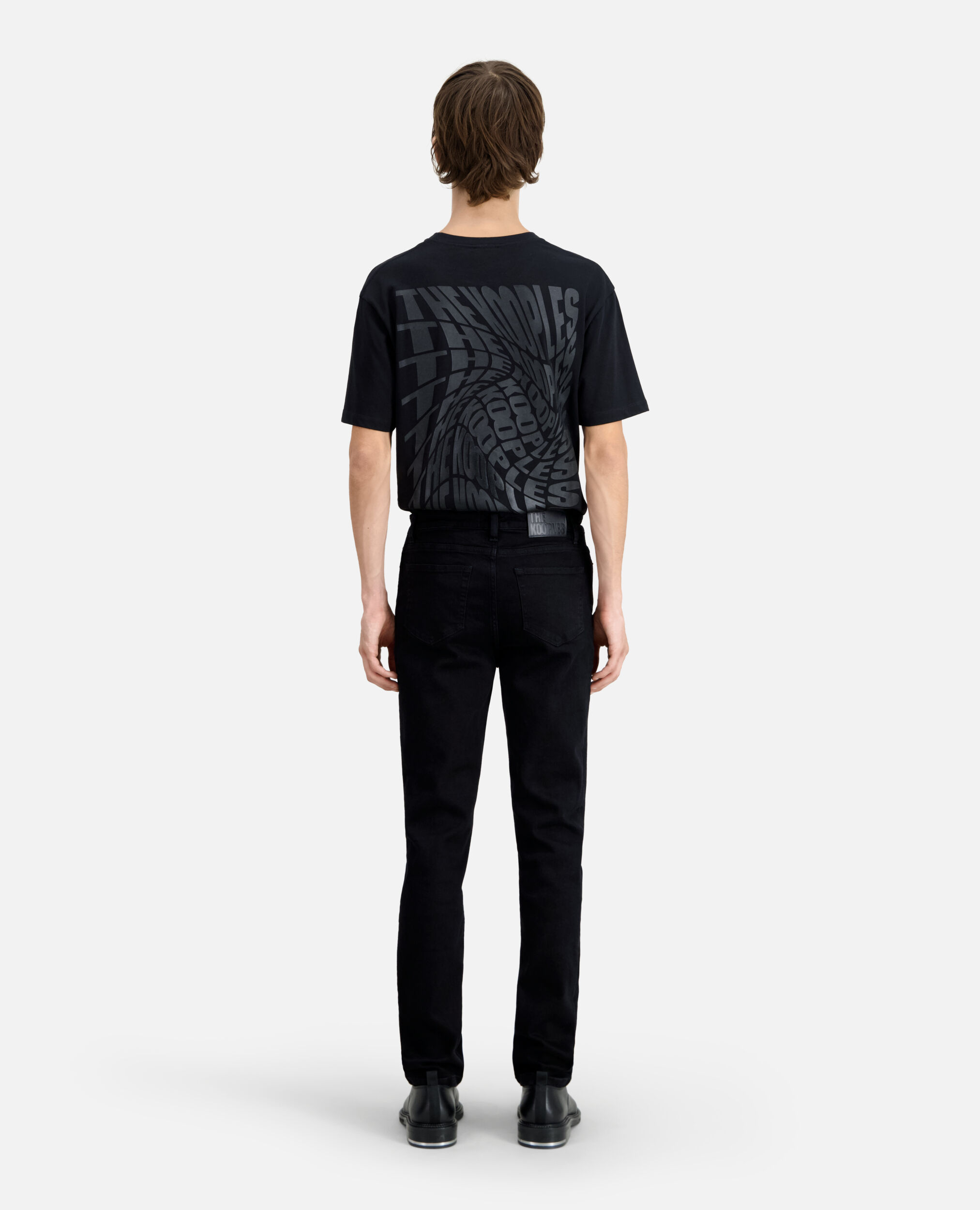 Slim black jeans with leather pocket, BLACK, hi-res image number null