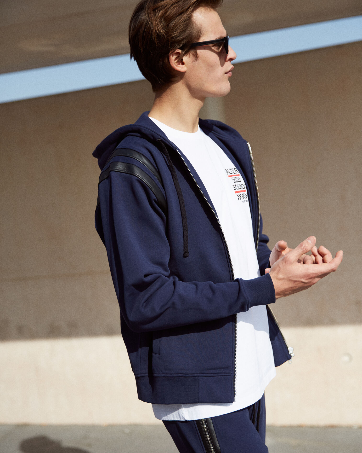 Sweater with leather, NAVY, hi-res image number null