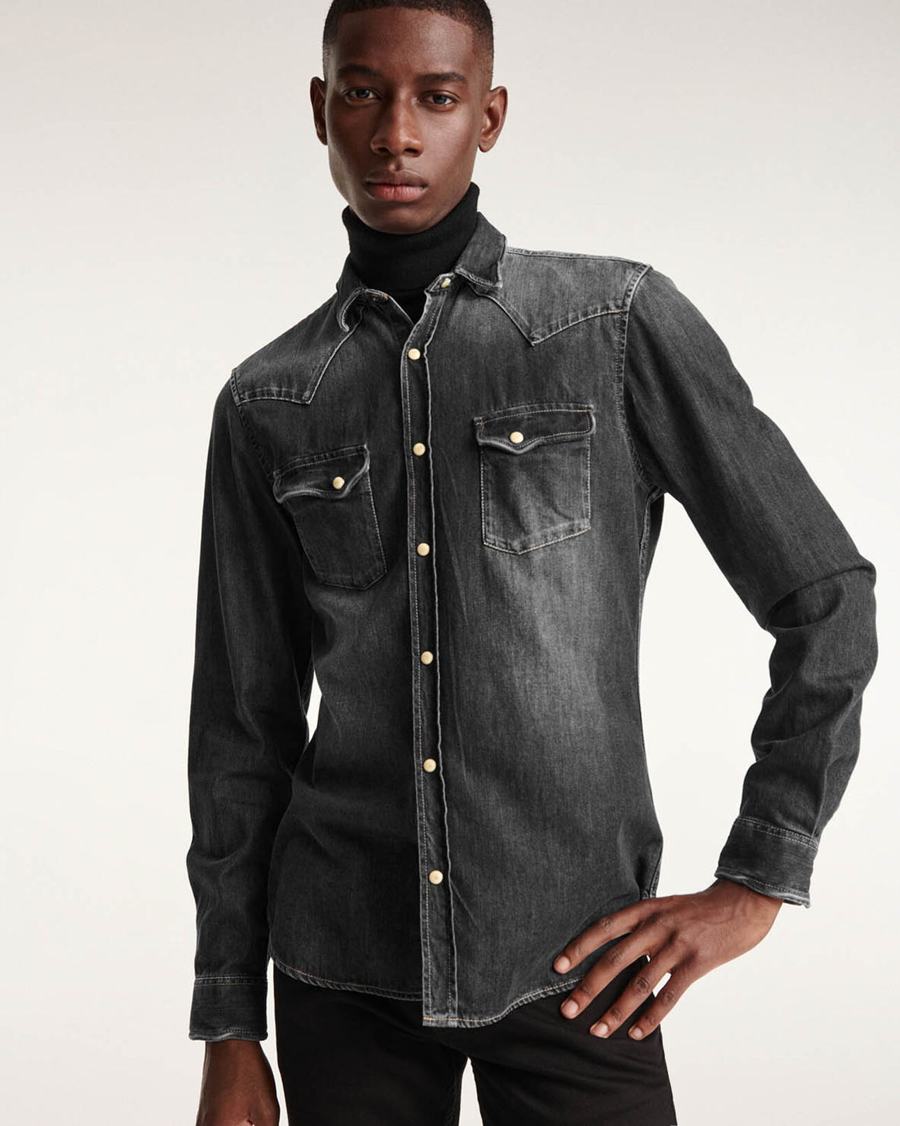 The Kooples HOMME GREY chemise jean gris délavé détails western