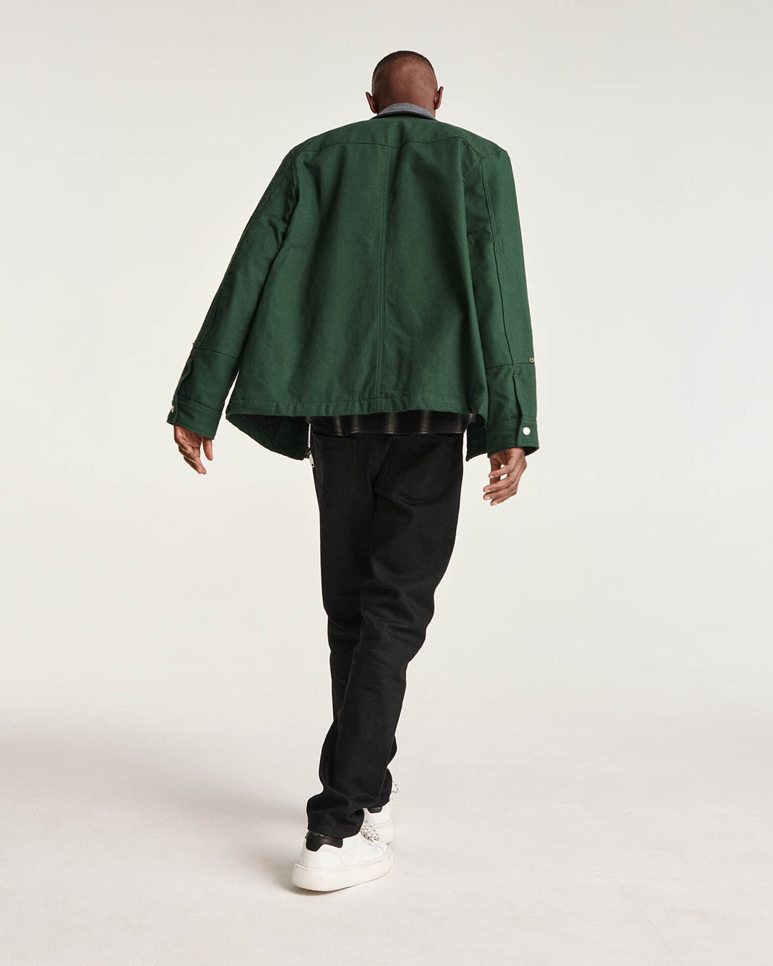 Green cotton jacket contrasting gray collar, FOREST, hi-res image number null