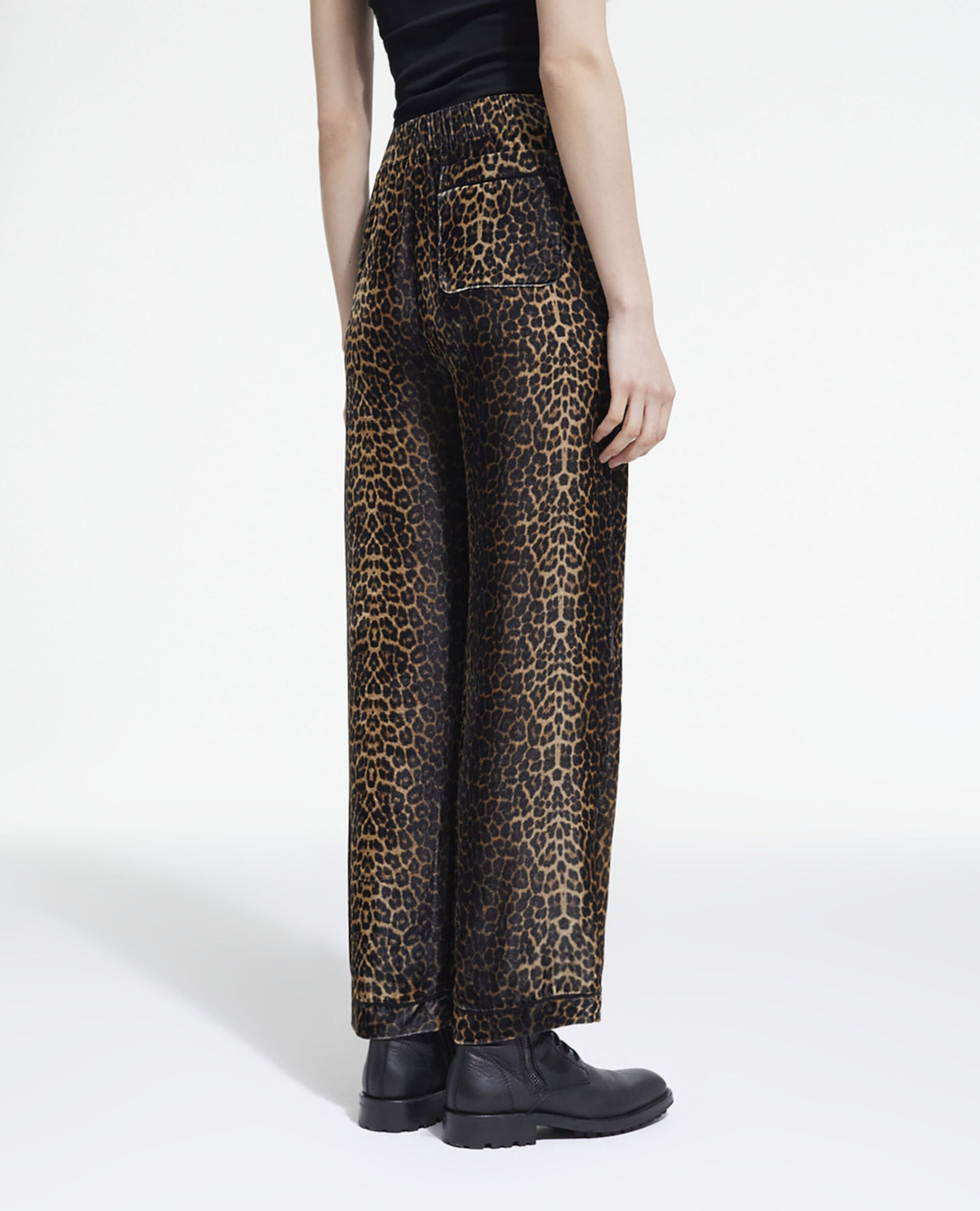 Flowing velvet pants with leopard print, LEOPARD, hi-res image number null