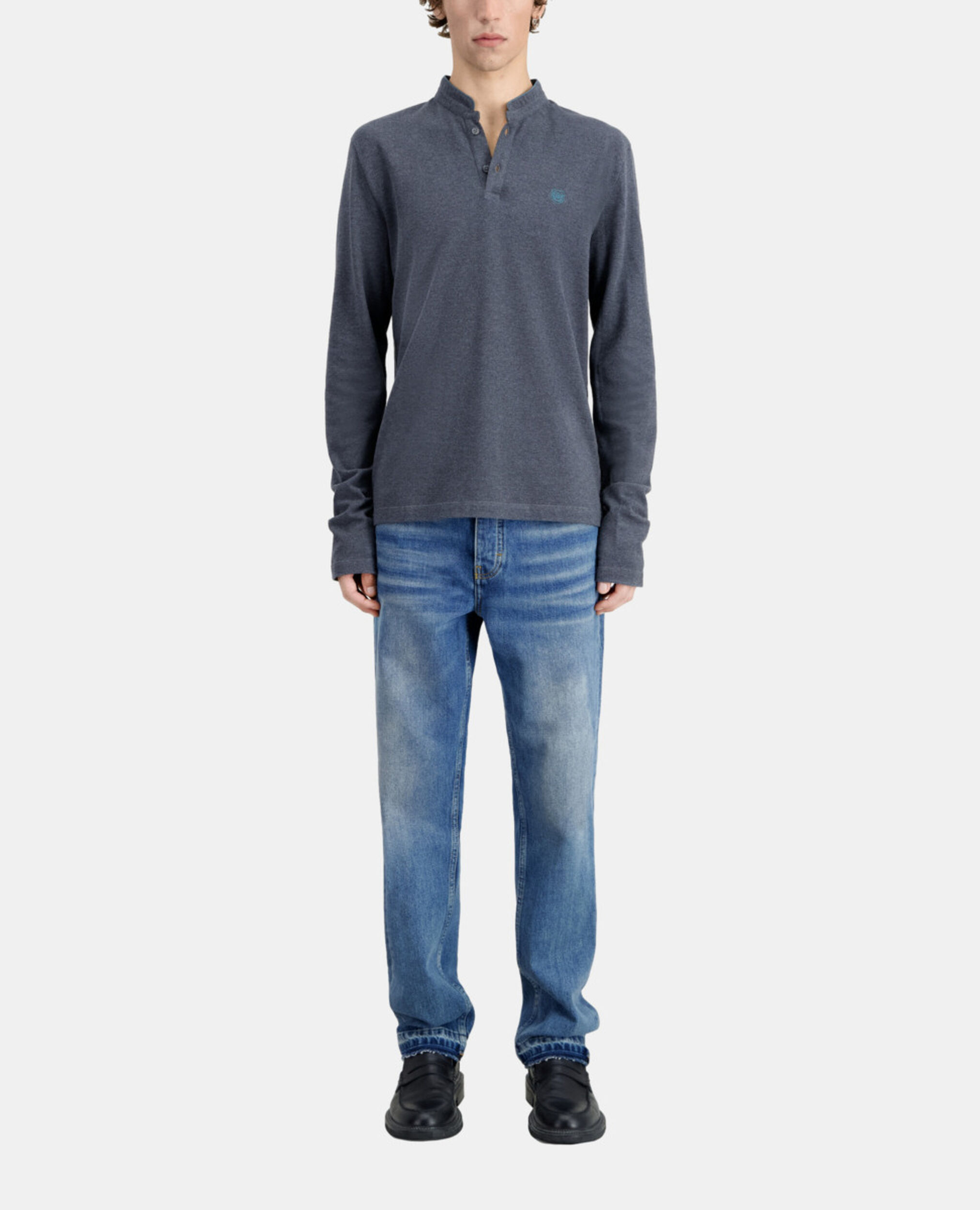 Polo gris en coton, GREY MELANGE, hi-res image number null