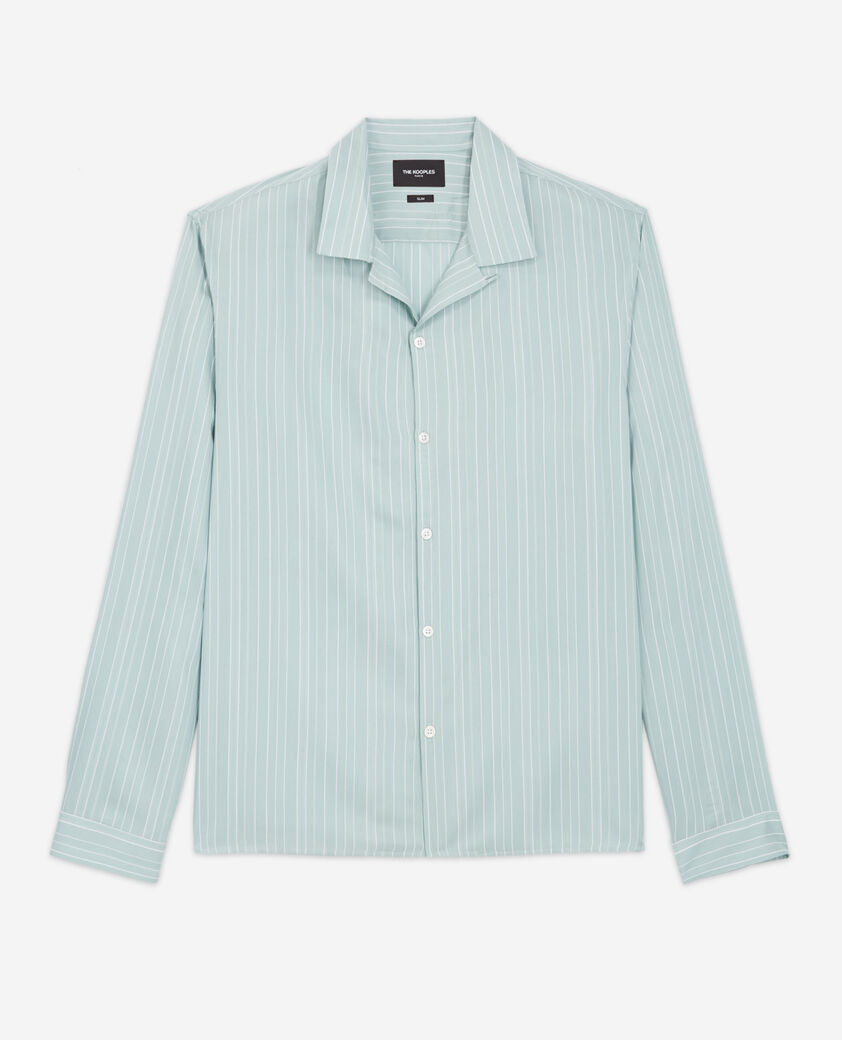 The Kooples HOMME BLUE/GREEN chemise verte et blanche fluide col cubain