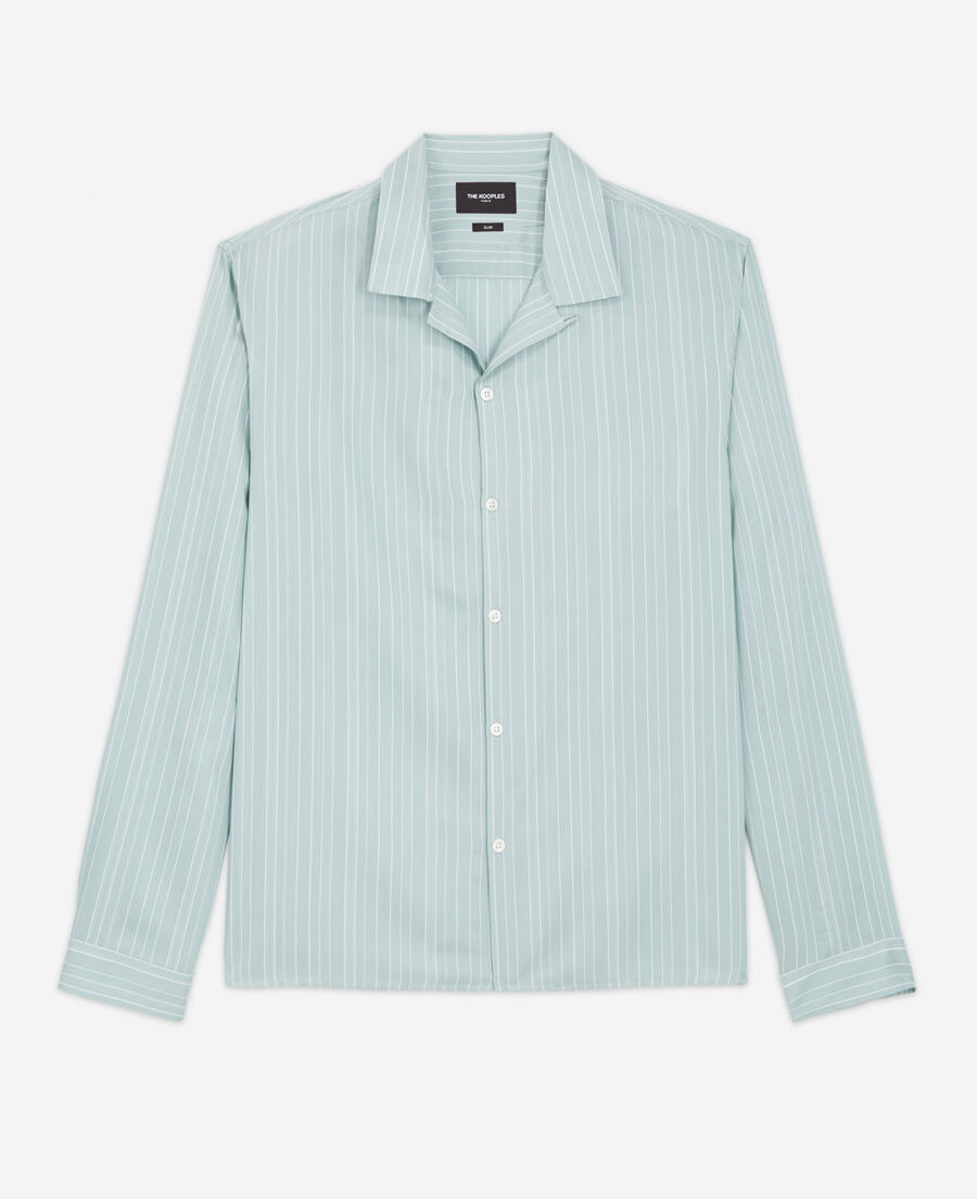 The Kooples HOMME BLUE/GREEN chemise verte et blanche fluide col cubain