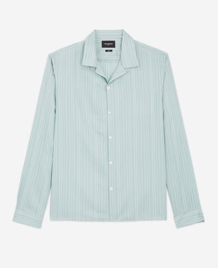 The Kooples HOMME BLUE/GREEN chemise verte et blanche fluide col cubain