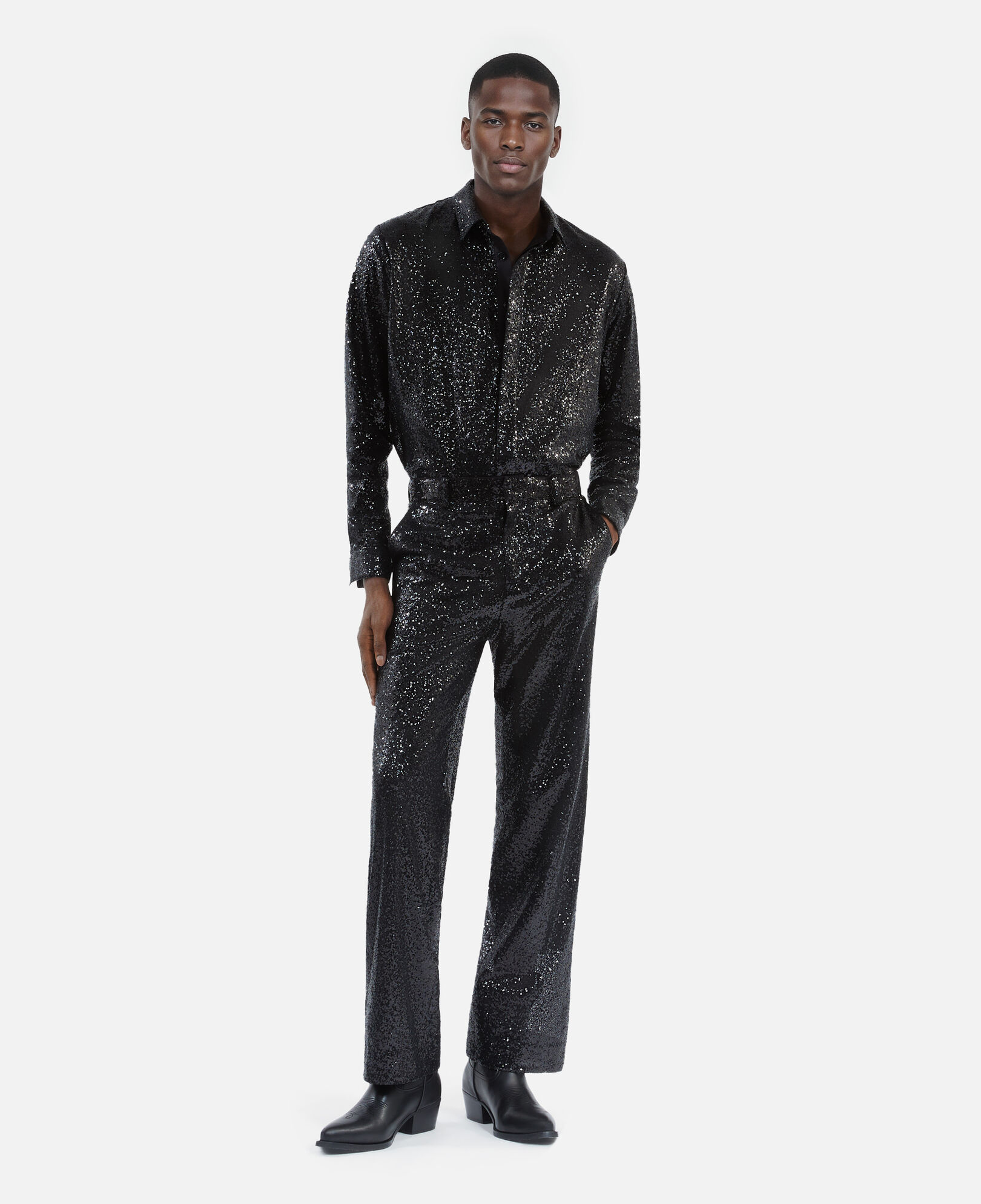 The Kooples MEN BLACK straight-cut black sequin pants