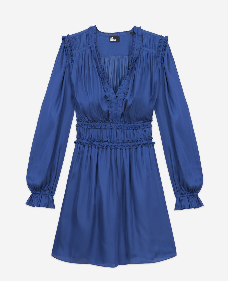blaues kurzes kleid mit raffungen