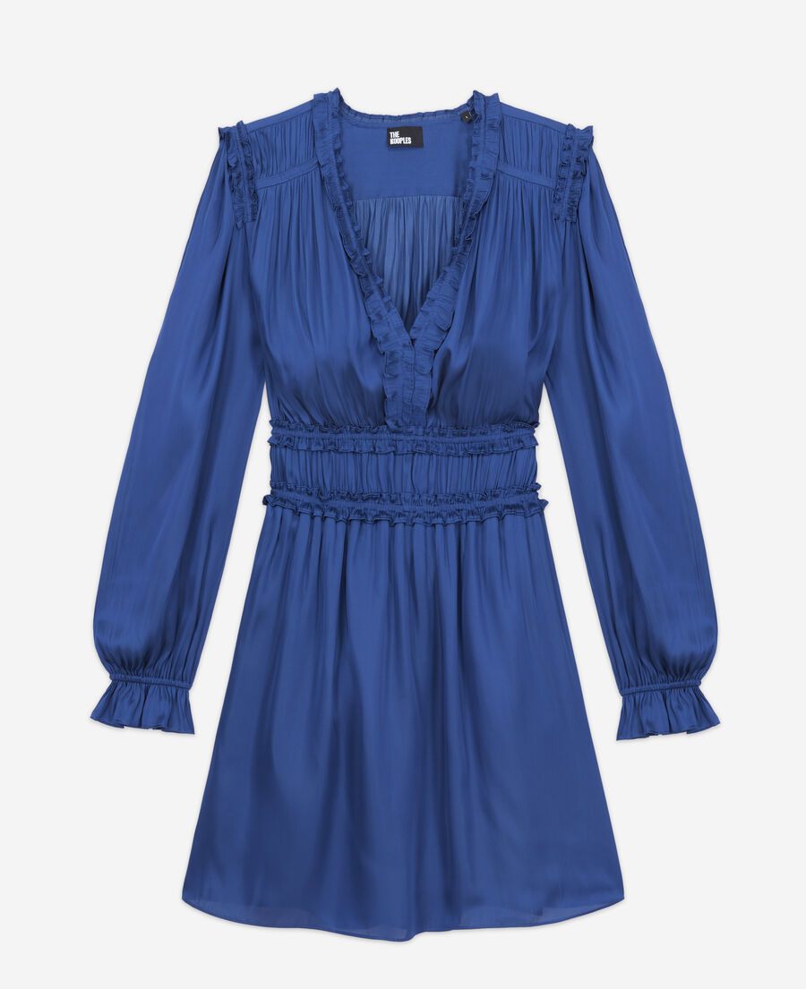 robe courte bleue avec fronces