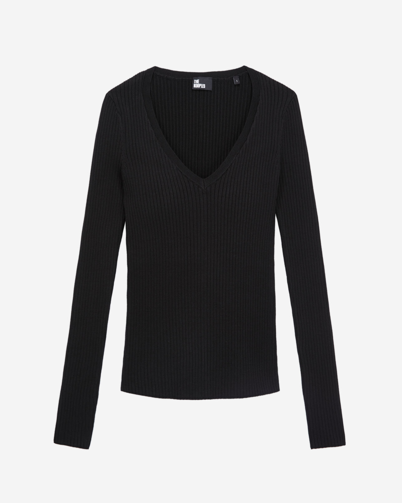 The Kooples DAMEN BLACK schwarzer pullover aus feinem rippstrick