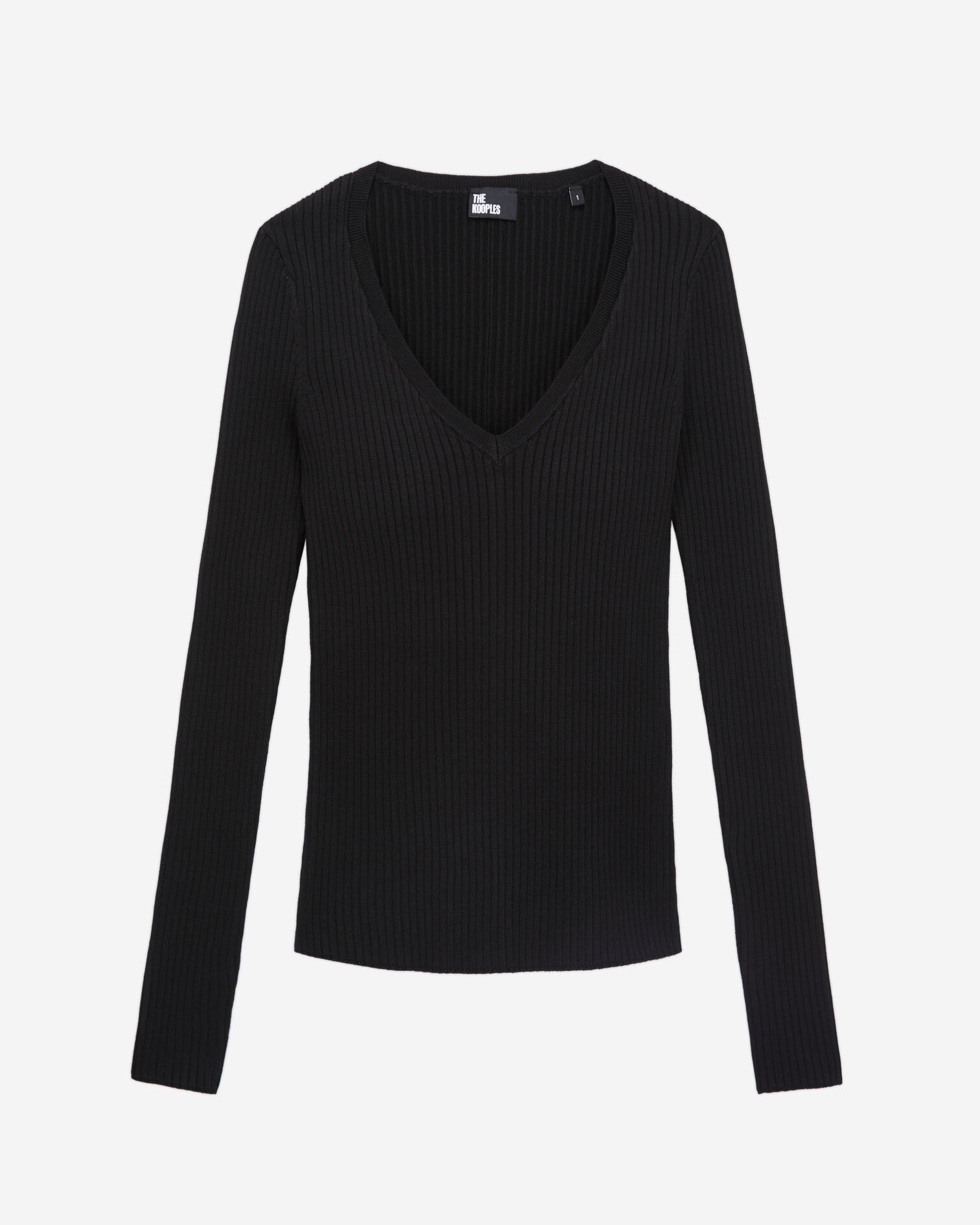 Schwarzer Pullover aus feinem Rippstrick, BLACK, hi-res image number null