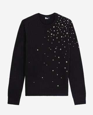 The Kooples F BLACK black cashmere blend sweater with stars