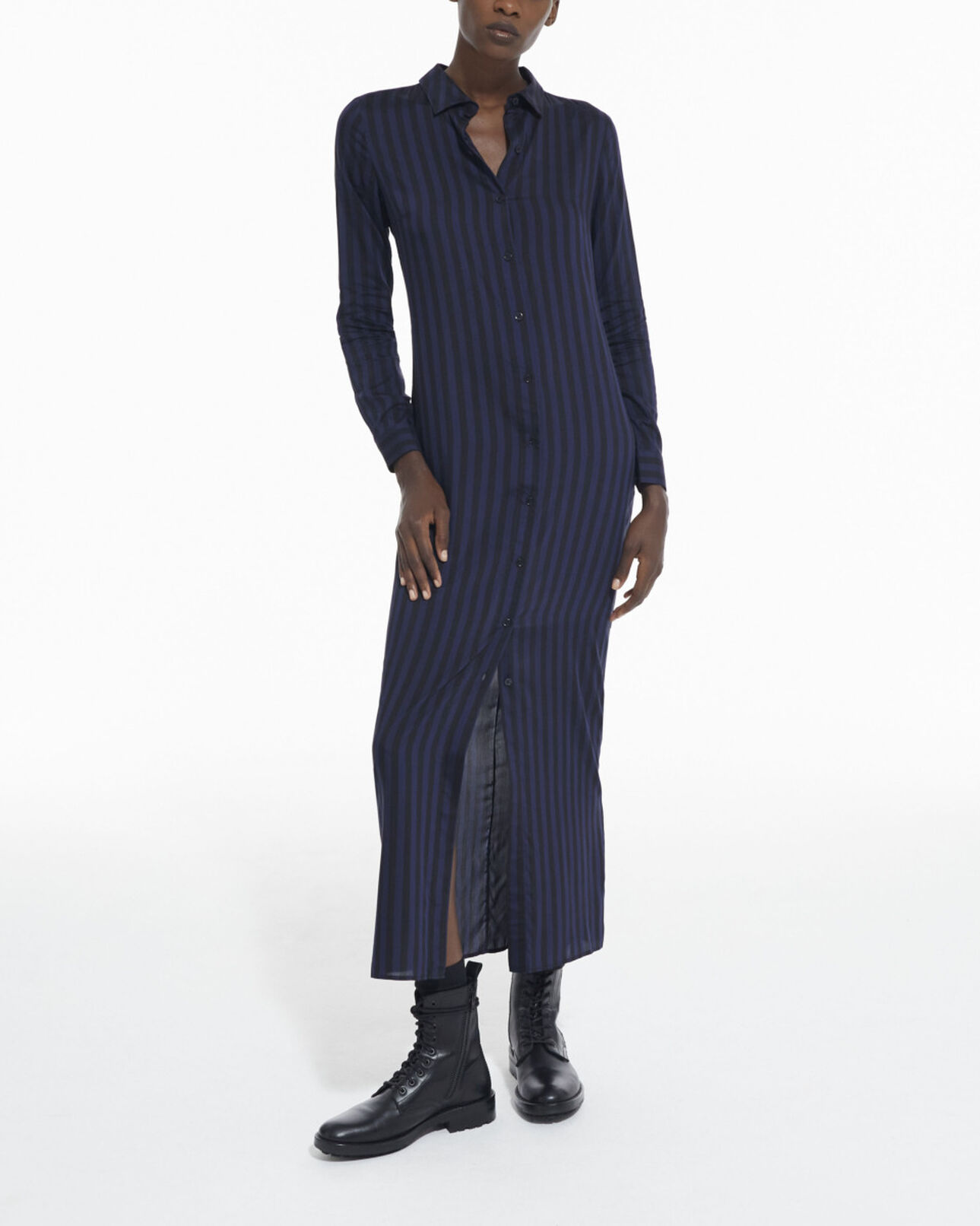 The Kooples DAMEN BLACK NAVY langes gestreiftes kleid