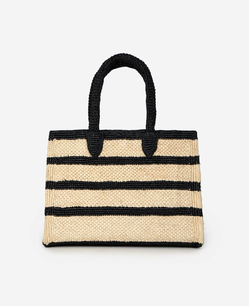 The Kooples FEMME ECRU BLACK sac cabas en raphia noir et écru
